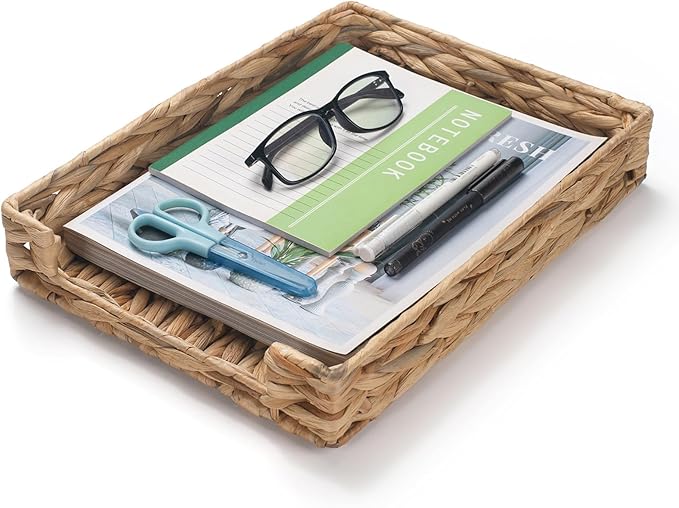 Water Hyacinth Letter Tray, Woven Desk Tray, Wicker Desktop Basket Organizer by XIMISISE