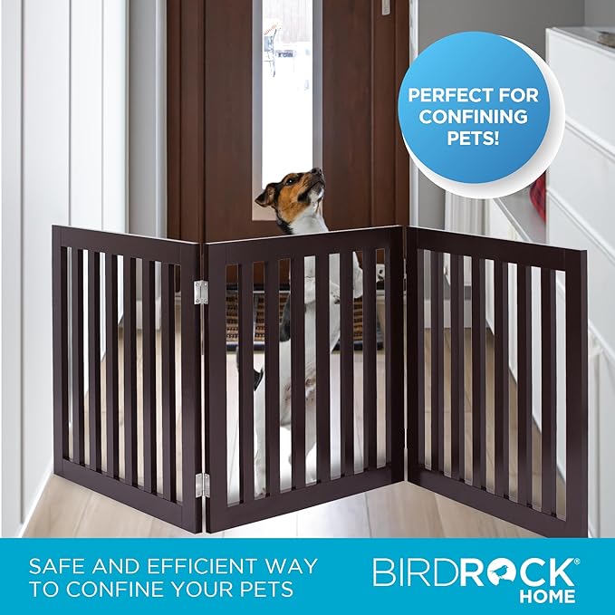 INTERNET'S BEST Dog Gate Indoor Freestanding Pet Barrier, Folding Wood Dog Fence - Image 4