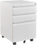 3 Drawer Mobile Metal File Cabinet, Pre-Built Office Storage File Cabinet by Fesbos