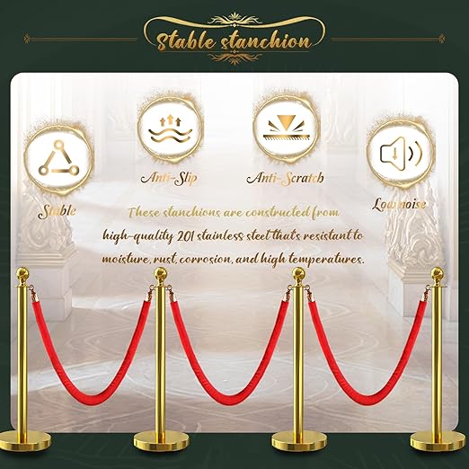 4Pcs Gold Stanchion Post Queue Velvet Ropes and Posts - Image 3
