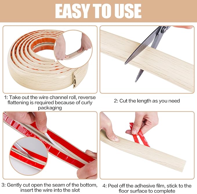 Floor Cord Cover Cavity 0.8"x0.37" Self Adhesive Cord Hider, 3.3FT Low Profile - Image 8