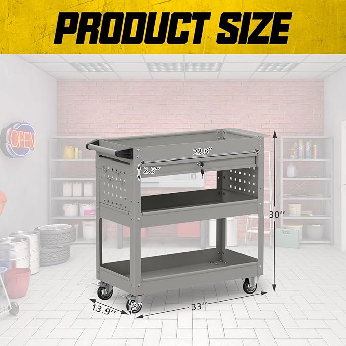 3 Tier Rolling Tool Cart on Wheels, 450 LBS Capacity Tool Cart - Image 7
