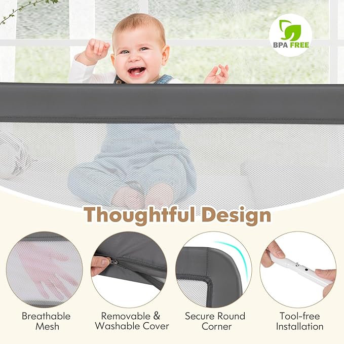 BABY JOY Bed Rails for Toddlers, 59‘’ Extra Long, Upgraded Swing Down Bed Guard - Image 4