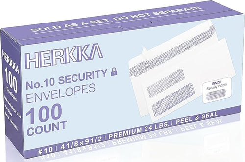 100 Pack #10 Double Window Security Self-Seal Envelopes by HERKKA