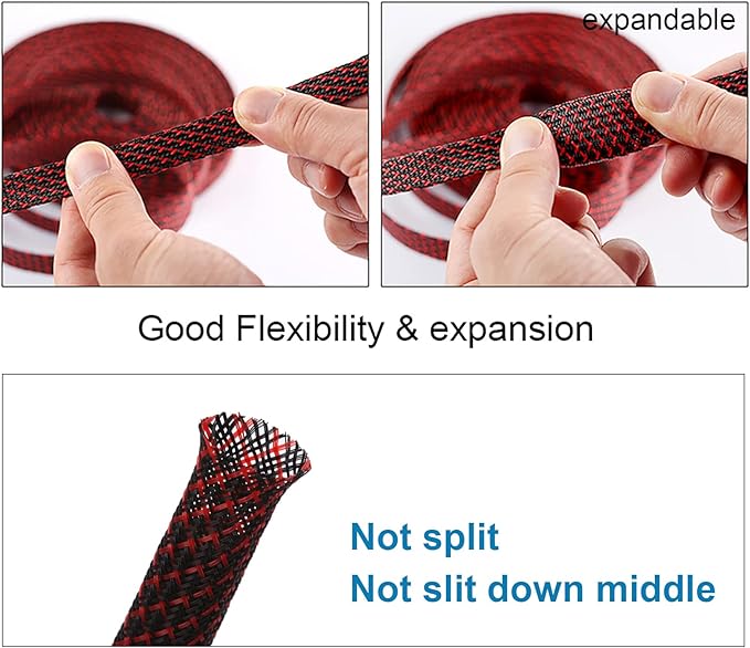 25ft - 1.25 inch PET Expandable Braided Sleeving – BlackRed – Alex Tech Braided - Image 5