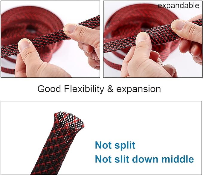 25ft - 1 inch PET Expandable Braided Sleeving – BlackRed – Alex Tech Braided - Image 5