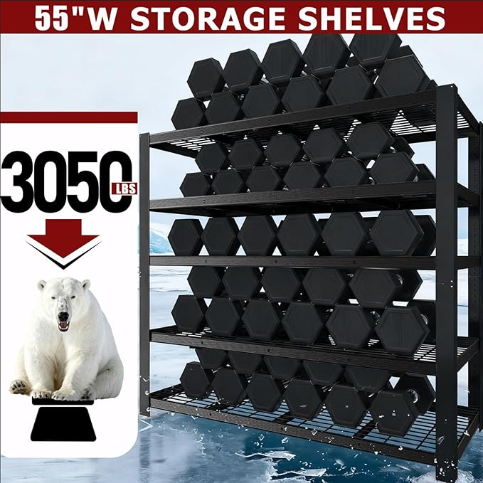 Heavy Duty Garage Shelving, 5-Tier Storage Shelves, 3050LBS Capacity Industrial - Image 4