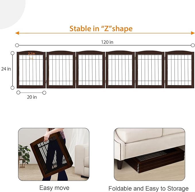 LZRS 6-Panel Extra Wide Wooden Freestanding Dog Gate: Foldable Solid Wood and - Image 5
