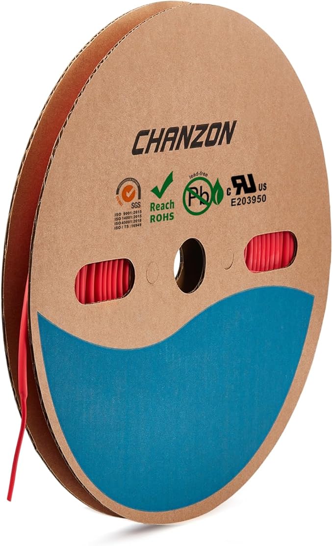 Chanzon 2:1 Ratio - 80Ft Roll - 1/8" Heat Shrink Tubing 2:1 Red Polyolefin by Chanzon
