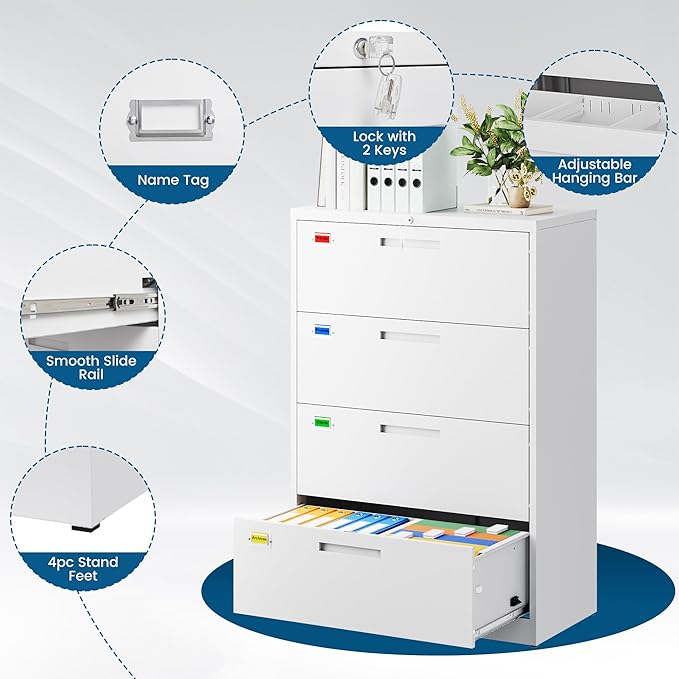 4 Drawer File Cabinet, Lateral Filing Cabinets - Image 4
