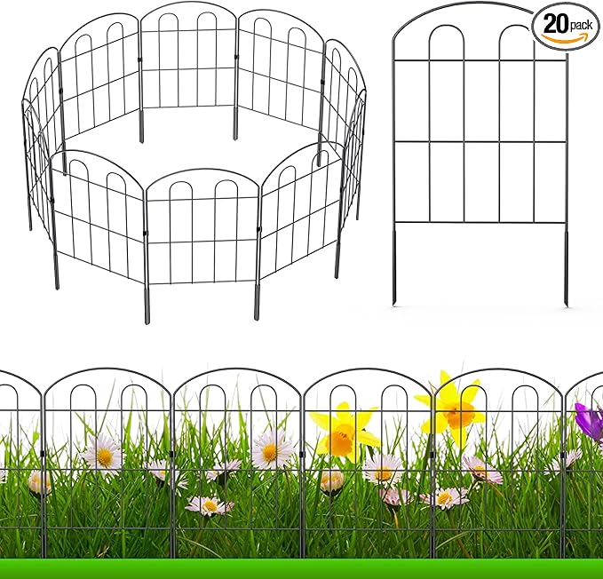 20 Pack Decorative Garden Fence Outdoor - 24in H x 22ft L Rust-Proof Coated by NANANARDOSO