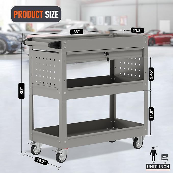 3 Tier Rolling Tool Cart, Heavy Duty Tool Cart on Wheels - Image 2