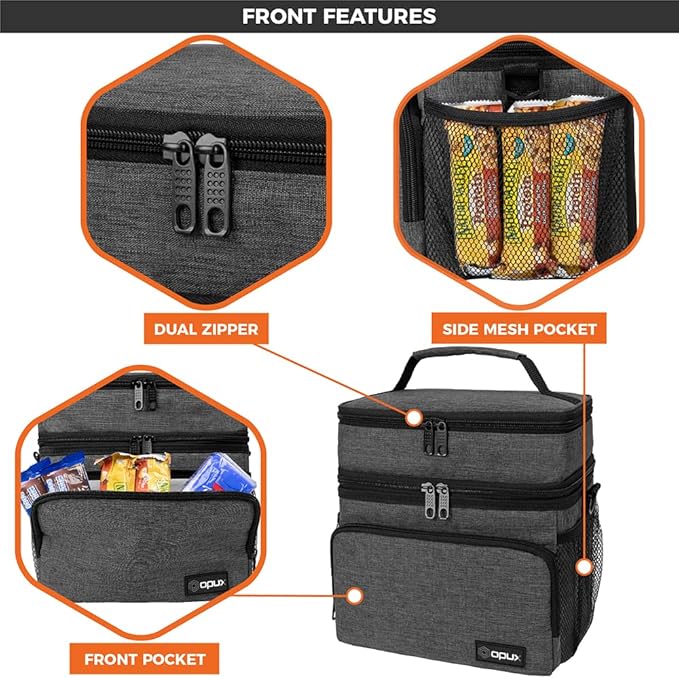 opux Insulated Lunch Bag for Men Women, Large Dual Compartment Cooler Bag - Image 6