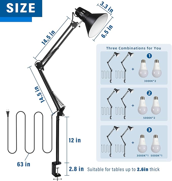 Hypool 2 Pack Desk Lamp w/A19 E26 LED Bulb - Image 2