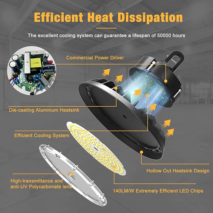 UFO LED High Bay Light 100W 4Pack, High Bay LED Shop Lights 14, 000LM Dimmable - Image 3