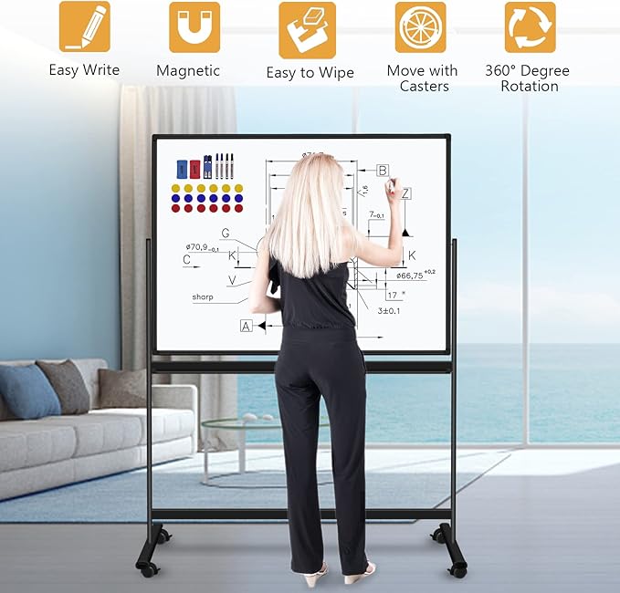 H-Qprobd 48"x36" Mobile Whiteboard Double-Sided Magnetic Dry Erase Board on - Image 2