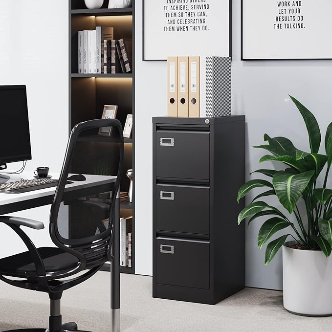 3 Drawer File Cabinet with Lock Metal Vertical File Cabinet Office Home Narrow - Image 9