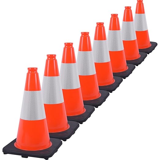 Fluorescent Orange/Green PVC Traffic Cones, Heavy Black Base Parking Lot Cone by OranLite