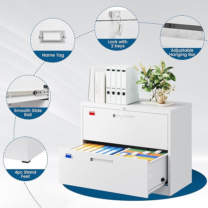 2 Drawer File Cabinet, Lateral Filing Cabinets - Image 4