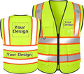 Custom Safety Vest with Logo Pockets High Visibility Reflective Vests by CustomTok