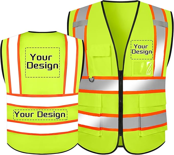 Custom Safety Vest with Logo Pockets High Visibility Reflective Vests by CustomTok
