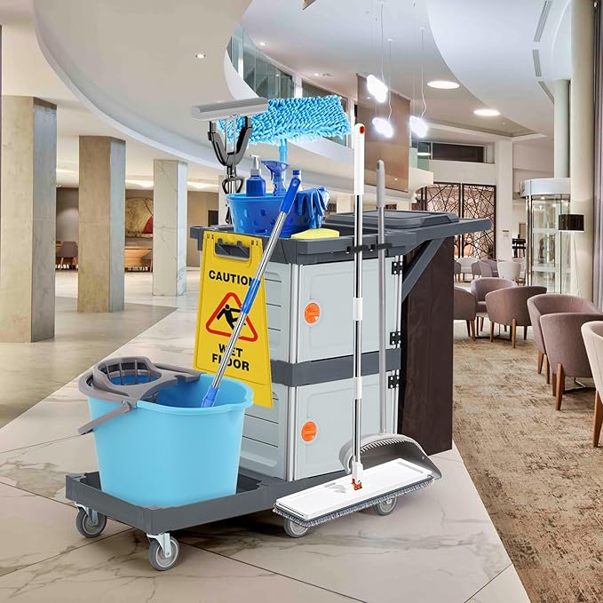 Commercial Janitorial Cart, 3-Shelf Housekeeping Cleaning Cart - Image 7