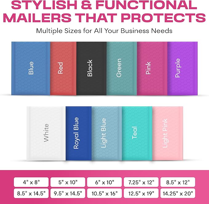 Hot Pink Poly Bubble Mailers 8.5x14.5 inch #3 | Self Seal Padded Envelopes | - Image 3