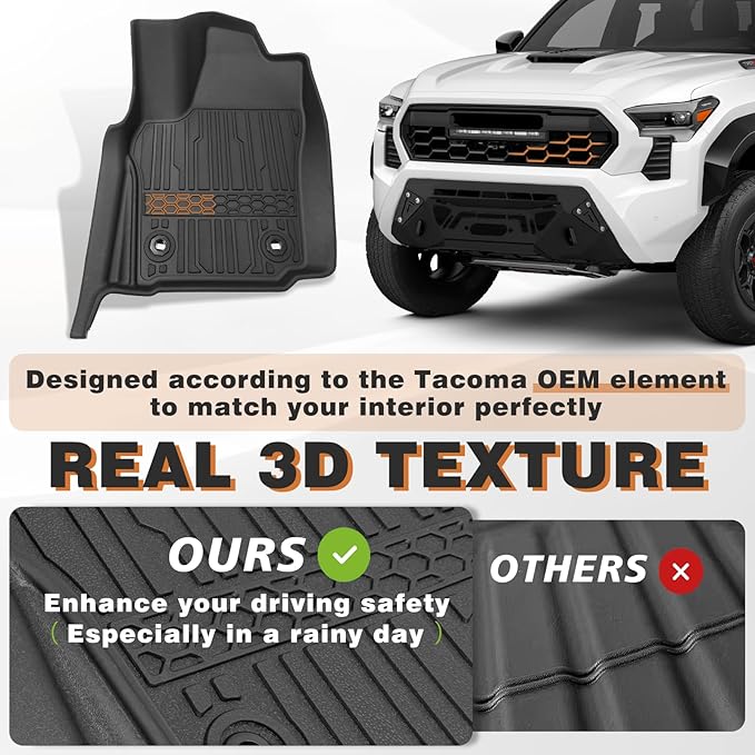 TripleAliners for Tacoma 2024 2025 Double Cab Floor Mats All Weather Floor - Image 3