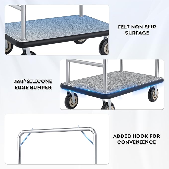 Hotel Luggage Cart, 1300LBS Load Capacity Bellman's Cart - Image 4