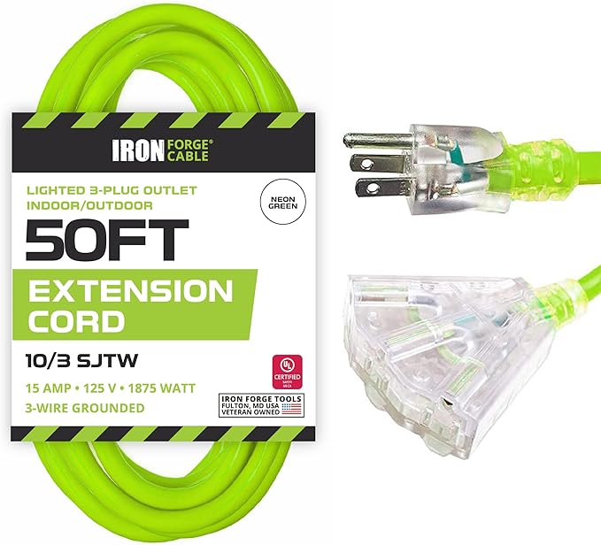 Iron Forge Cable 10 Gauge 50ft Lighted Outdoor Heavy Duty Extension Cord - 15 by IronForgeCable