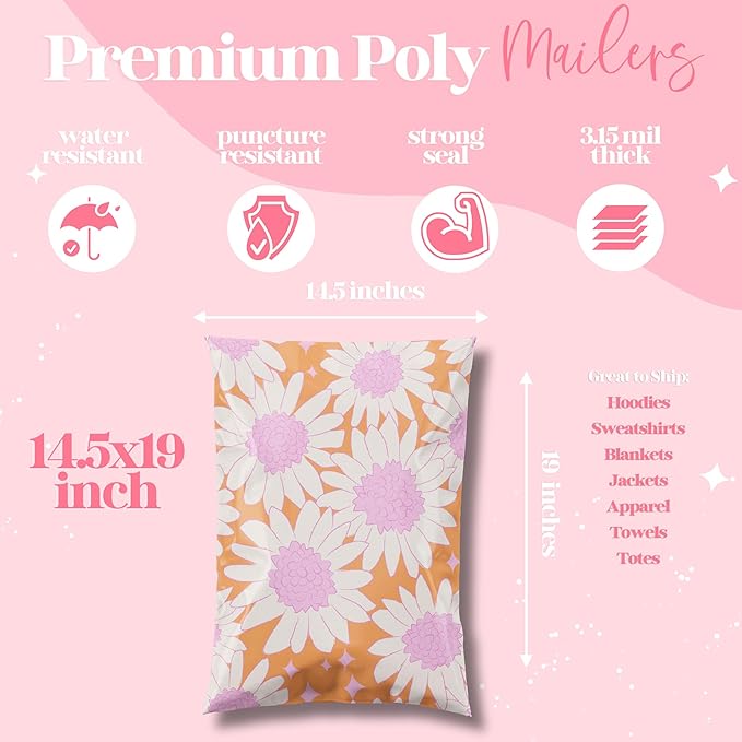 14.5x19 Designer Poly Mailer 100 Pack Heavy Duty Waterproof Self Seal Shipping - Image 4