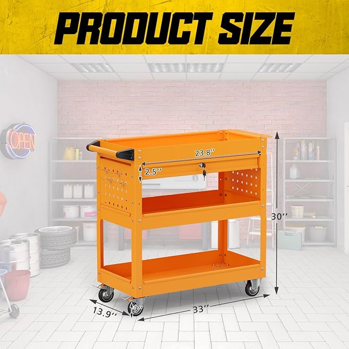 3 Tier Rolling Tool Cart on Wheels, 450 LBS Capacity Tool Cart - Image 7