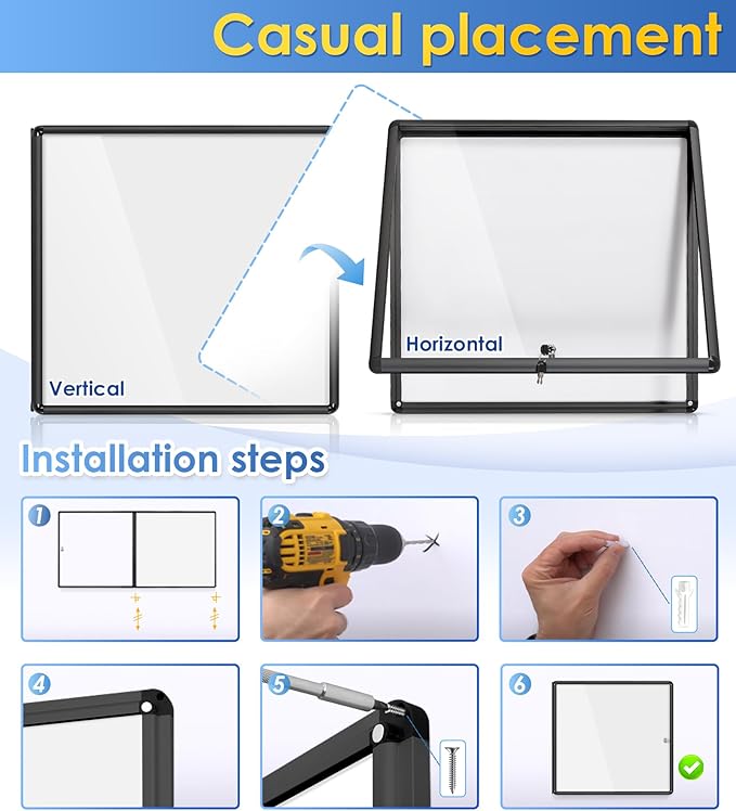 SWANCROWN Lockable Bulletin Boards Black Frame Enclosed Display Case, - Image 4