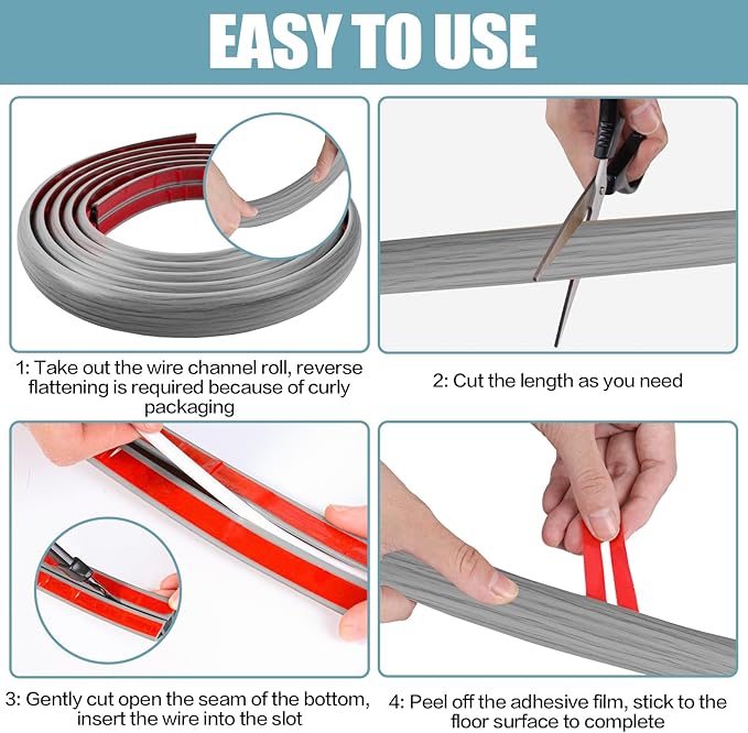 Floor Cord Cover Self Adhesive Cord Hider, 20FT Cable Management, Extension - Image 8