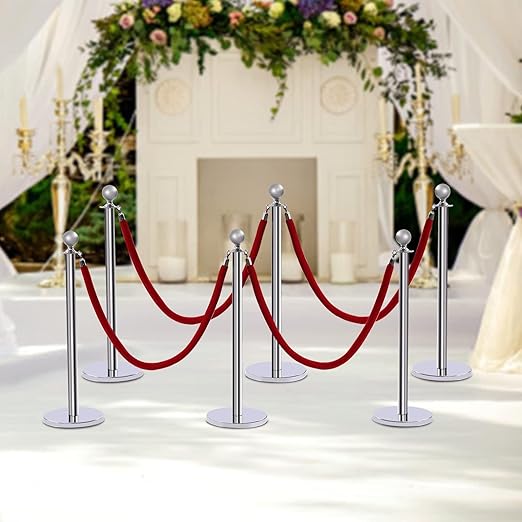 6 PCS Stanchions and Velvet Ropes Set, Hollow Base - Image 3