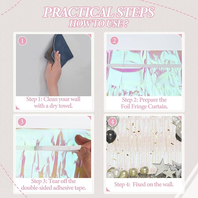 3 Pack Foil Fringe Backdrop, 3.3x8.2 Feet Tinsel Curtains, Transparent Rainbow - Image 2