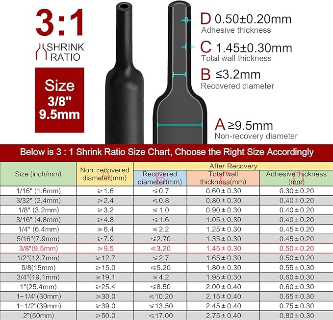 Chanzon 3:1 Ratio - 80ft Roll - Heat Shrink Tubing 3/8" - Marine Grade - Image 3