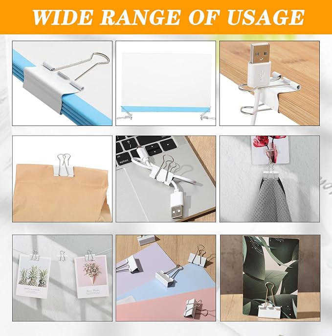 Jetec 200 Pcs 1.6in/41mm Metal White Binder Clips Bulk Medium Reusable Fold - Image 3