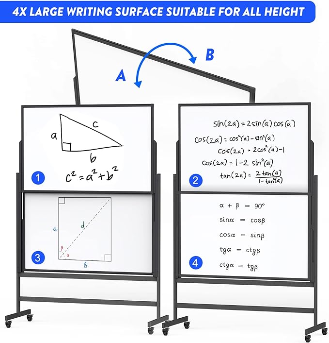 Double-Sided White Board on Wheels, 48x60 Inch Large Magnetic Mobile Dry Erase - Image 4