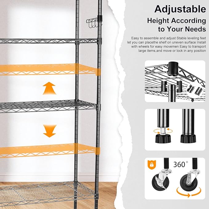 YNN Storage Shelves, 2100Lbs 6 Tier Heavy Duty Metal Rolling Shelving Unit - Image 5
