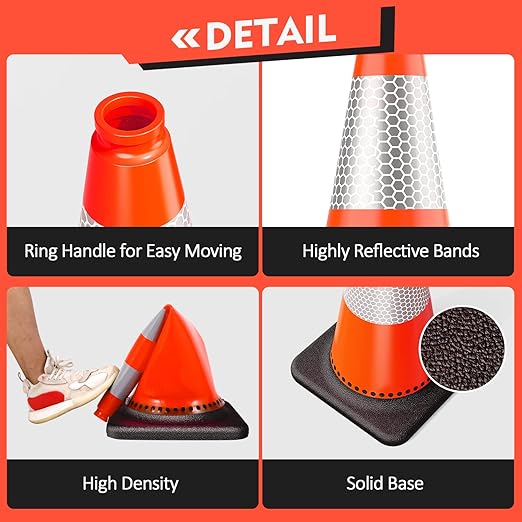 RoadHero 12 Pack Traffic Safety Cones 28 Inch, PVC Cone - Image 6