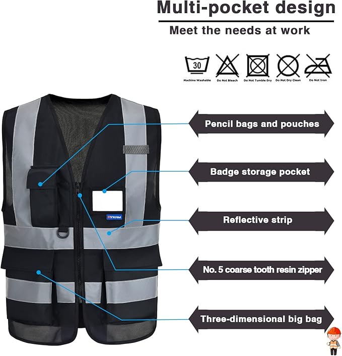 A-SAFETY 6XL 7XL 8XL black safety vest big and tall - Image 3