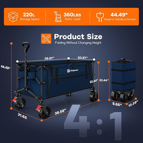 220L Collapsible Wagon Cart Foldable, Utility Carts - Image 2