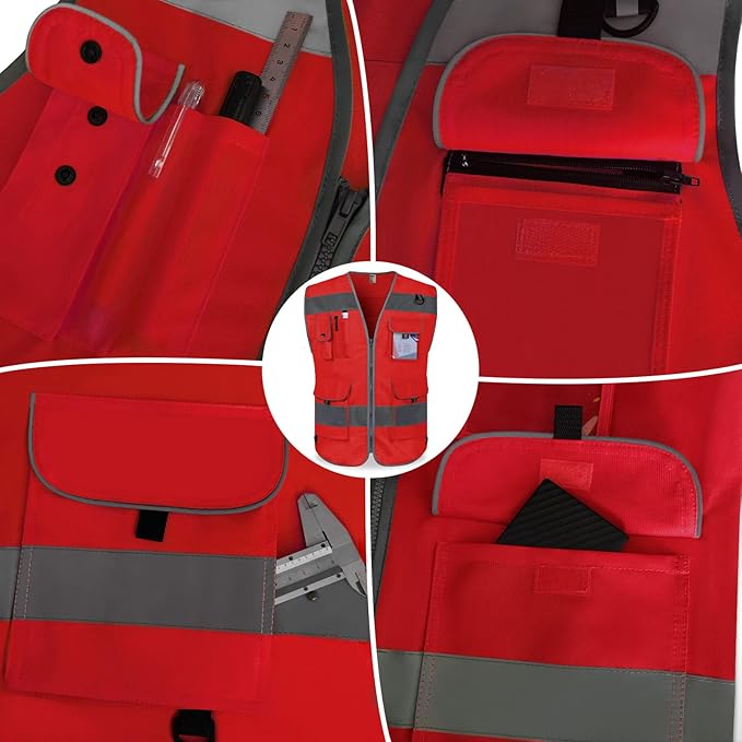 TCCFCCT High Visibility Vest 9 Pockets Hi Vis Reflective Safety Vest - Image 4