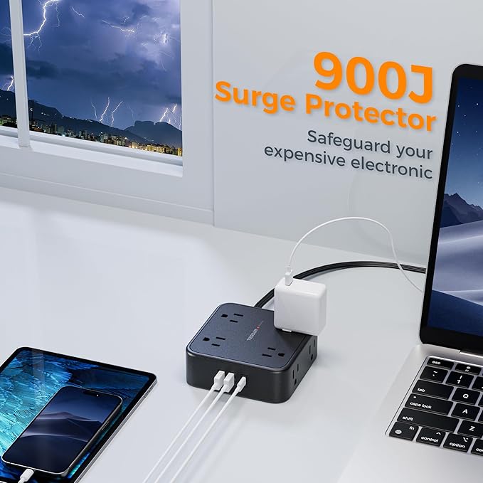TESSAN Surge Protector Power Strip Black, 5 Ft Flat Plug Extension Cord - Image 5