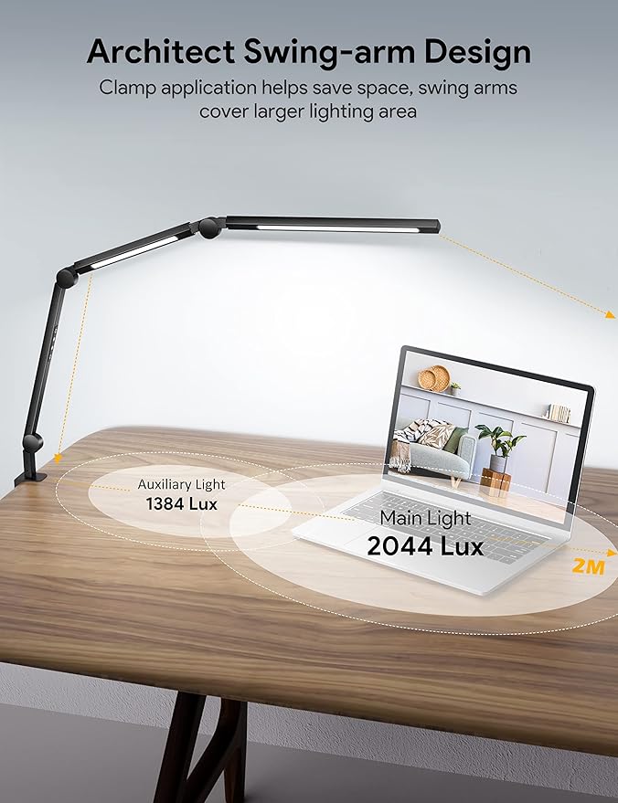 MediAcous LED Desk Lamp with Clamp, Dual Light Desk Lamp with Swing Arm - Image 6