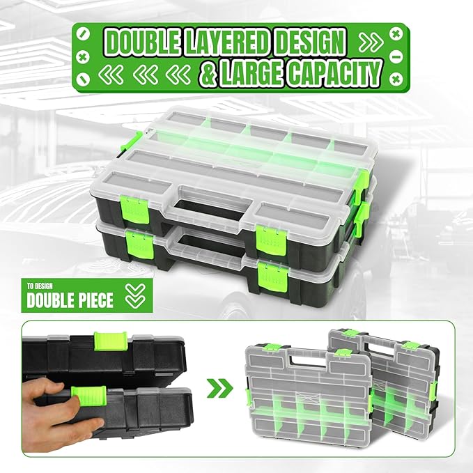 Tool Box with Transparent Lid, Single Side 17-Compartments Organizer Box with - Image 6
