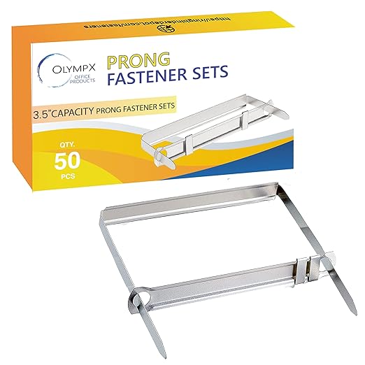 OLYMPX 50 Pcs of 3.5” Capacity Premium Metal Prong Paper Fastener Complete Set by Unknown