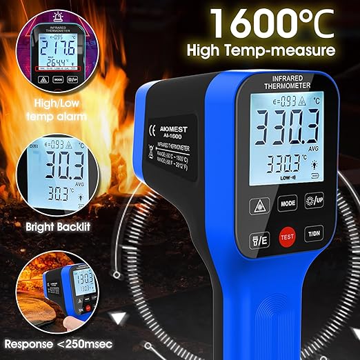 AIOMEST High Temp Thermometer Gun -58℉~2912℉, Pyrometer D:S=30:1 Dual Laser - Image 2