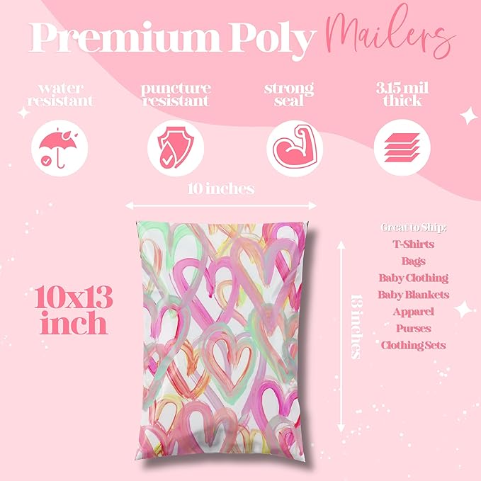 10x13 Designer Poly Mailer 100 Pack Heavy Duty Waterproof Self Seal Shipping - Image 3